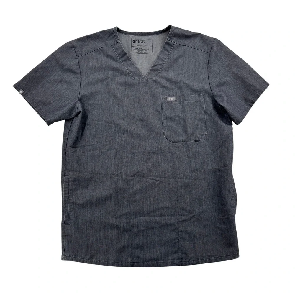 FIGS Scrub Top Mens Small Charcoal Gray Excellent TM3000 V-Neck Technical Top